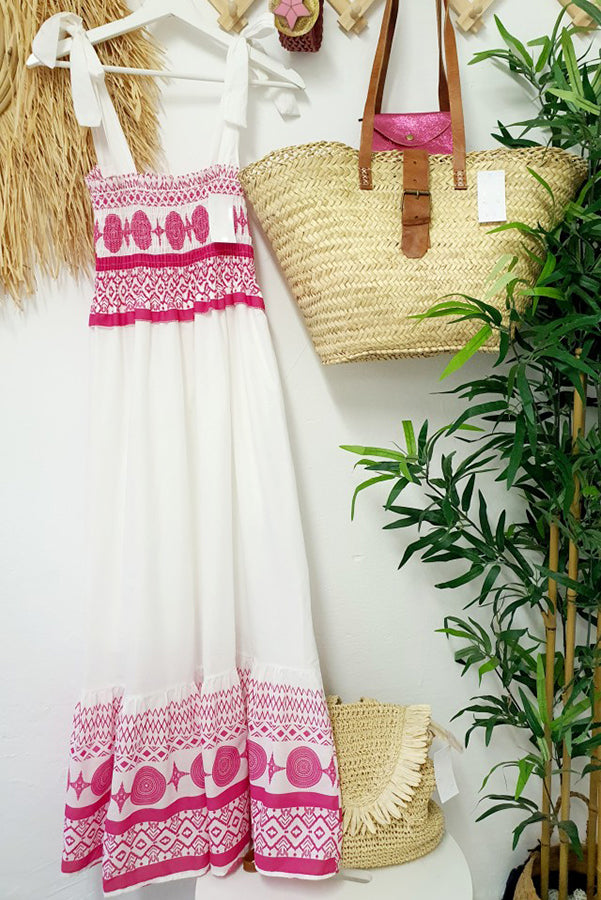 JO | Malibu Villa Ethnic printed maxi dress with smocked shoulders