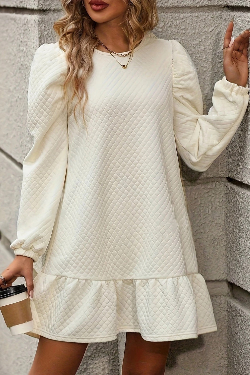 JO | White structured mini dress with ruffled hem