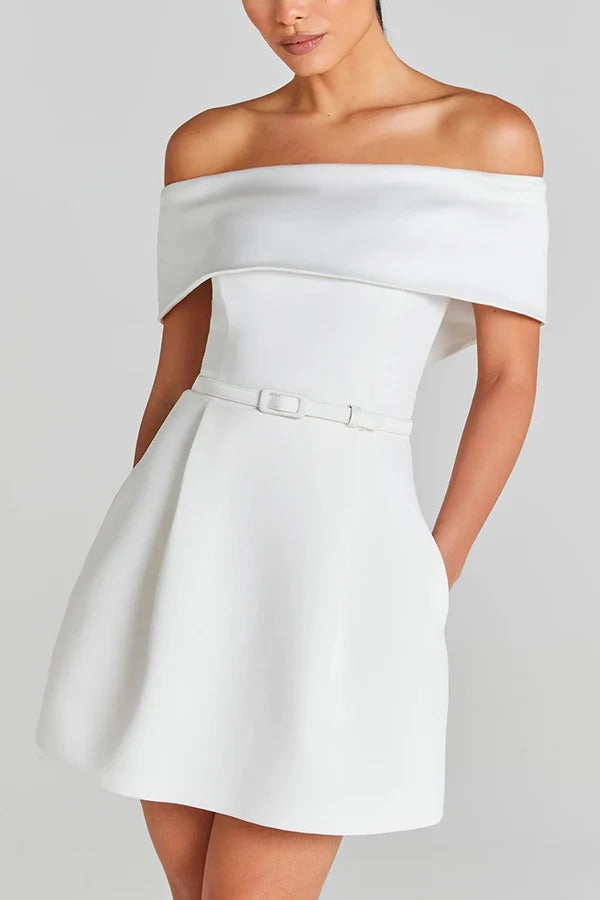 JO | Elegant Evening Lapel Bandeau Detachable Belt Pocketed Mini Dress