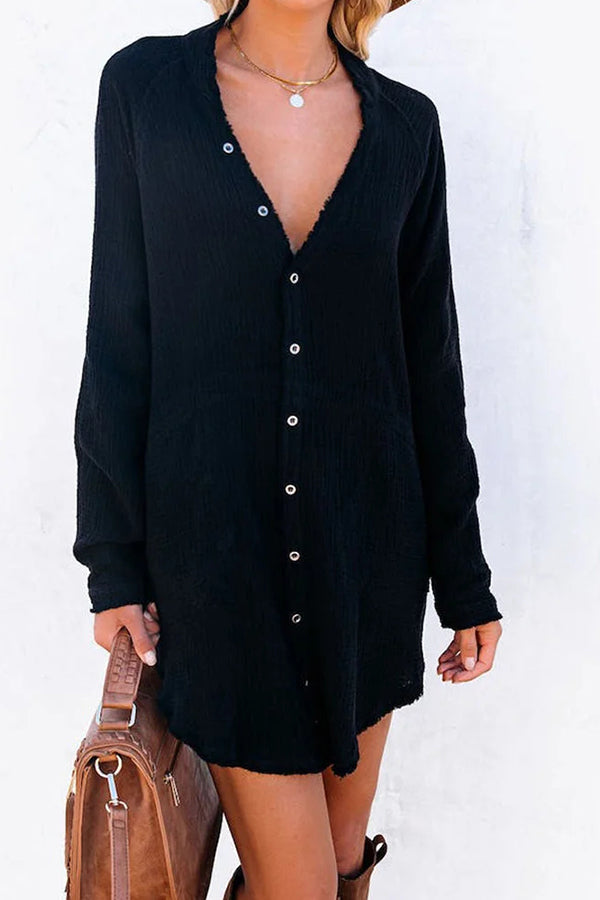 JO | Loose Mid-length Jacket Casual Solid Color Shirt Mini Dress