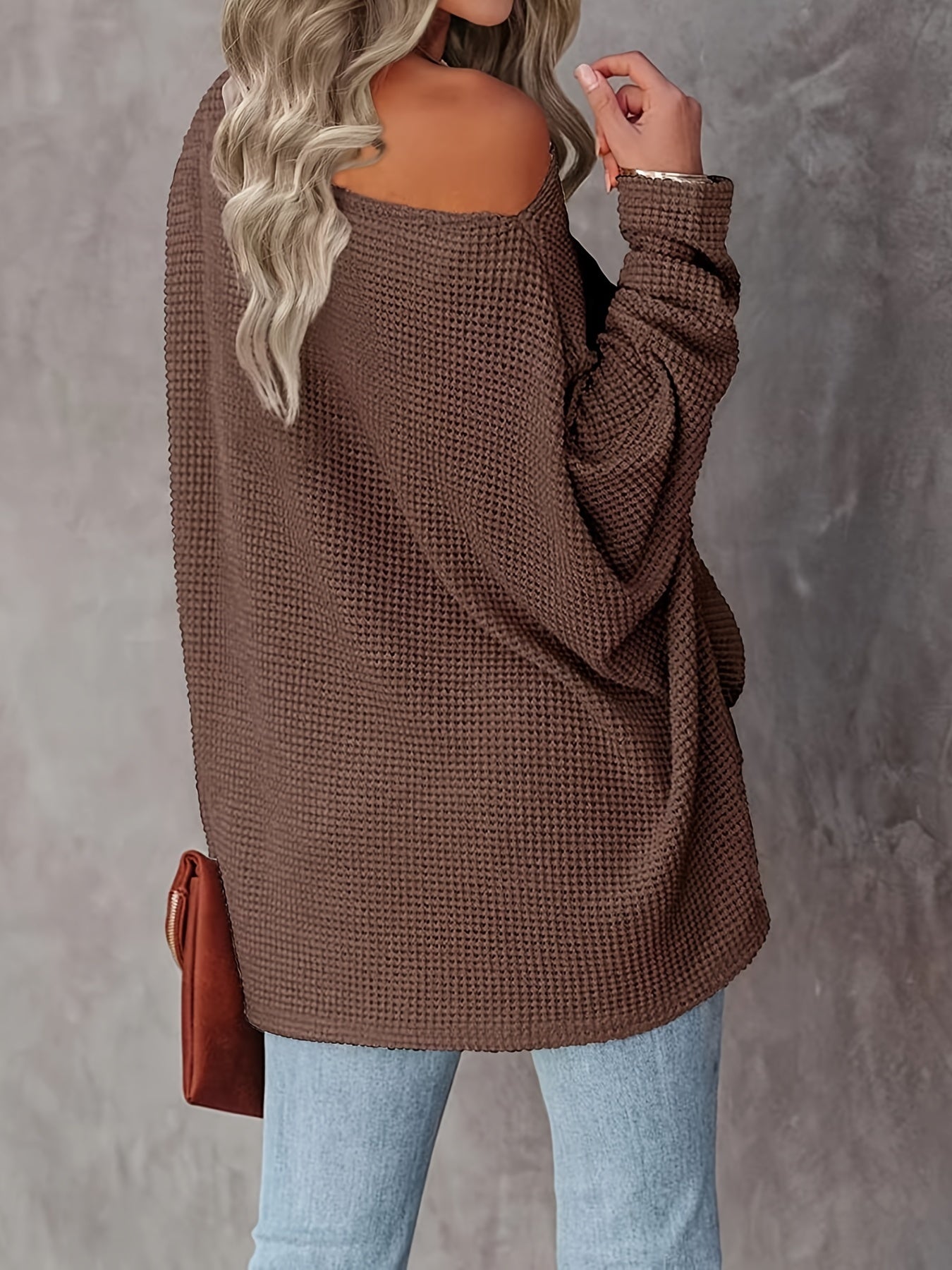 JO | Casual off-the-shoulder long-sleeved knitted sweater, oversized