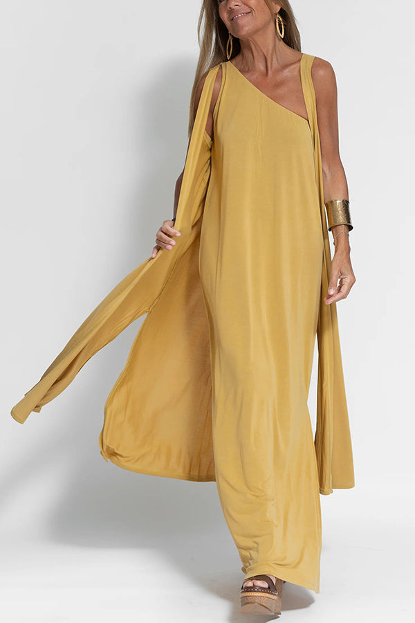 JO | Flawless and free one-shoulder maxi dress with relaxed slit