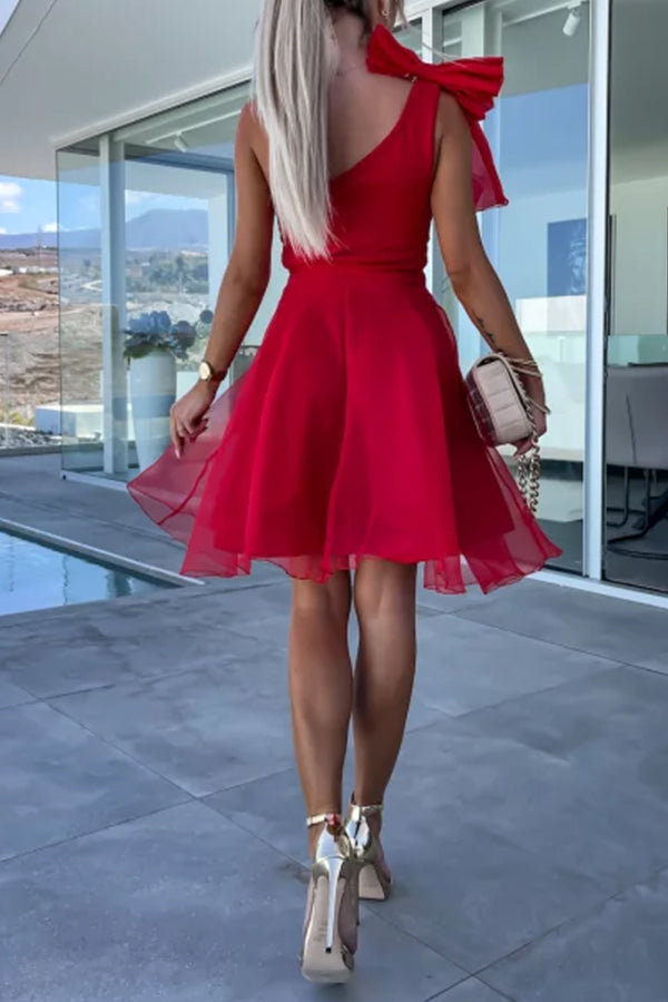 JO | Lifetime Celebrations tulle one-shoulder bow design mini dress