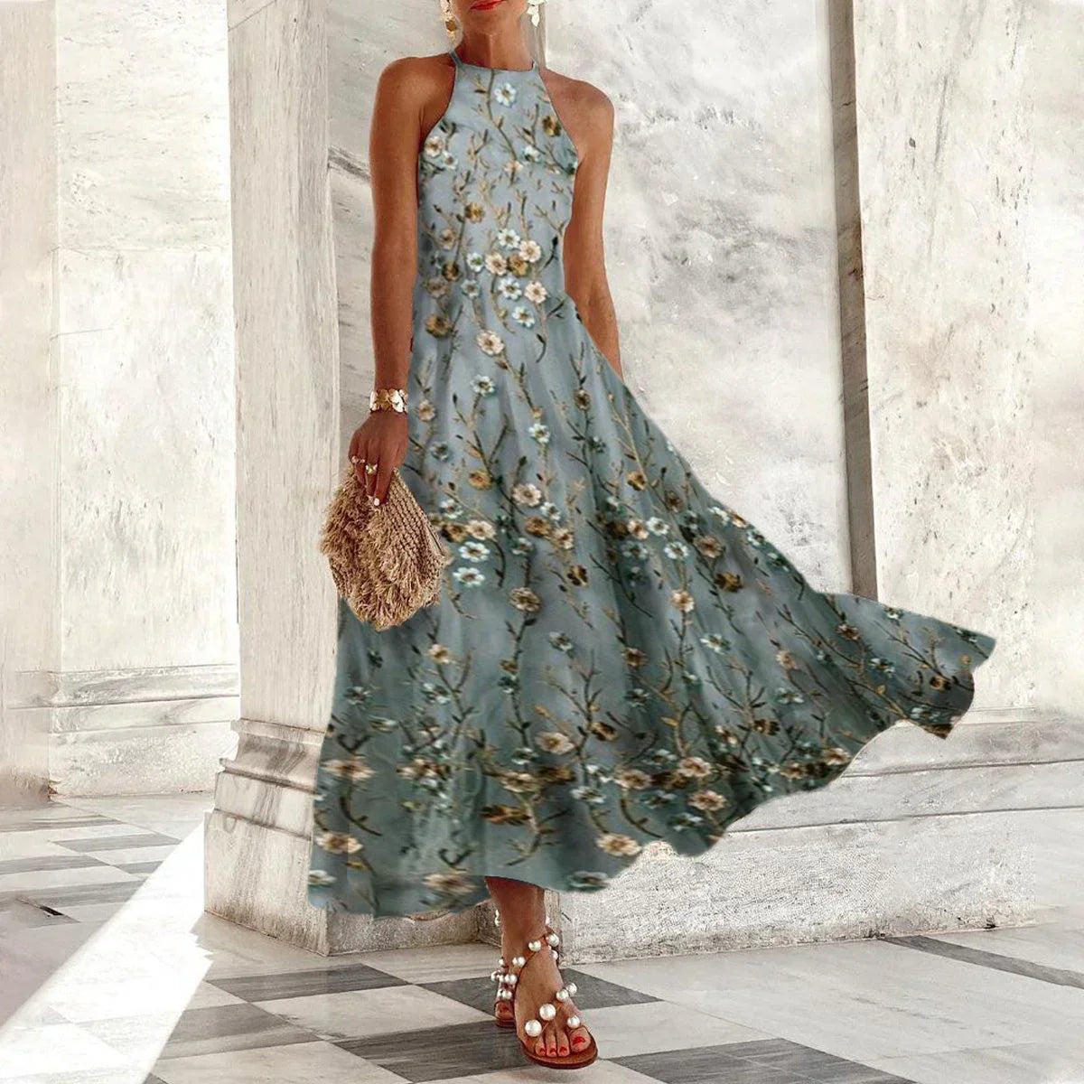 JO | sleeveless maxi dress with halterneck.