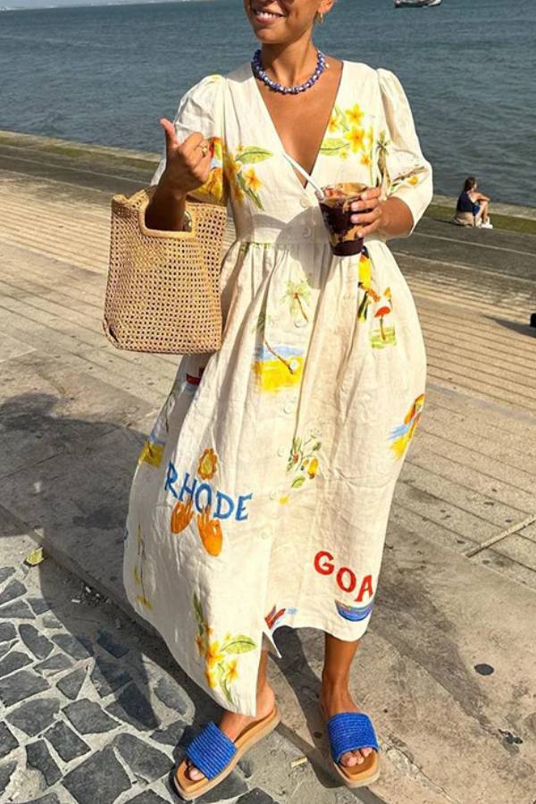 JO | Printed linen midi dress