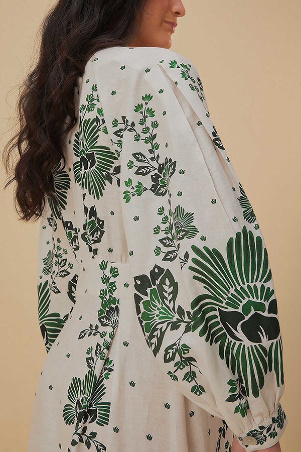 JO | Unique print button down long sleeve shirt maxi dress