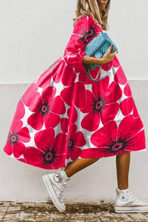JO | Vintage floral print high low hem A-line midi dress