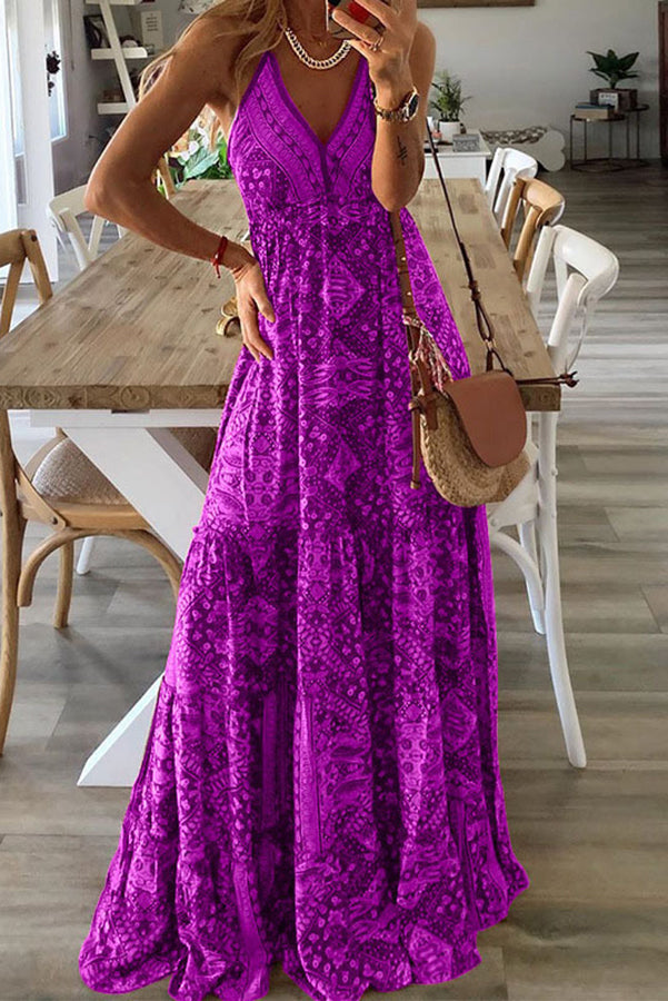 JO | Celeste Boho printed strappy maxi dresses with elastic waist