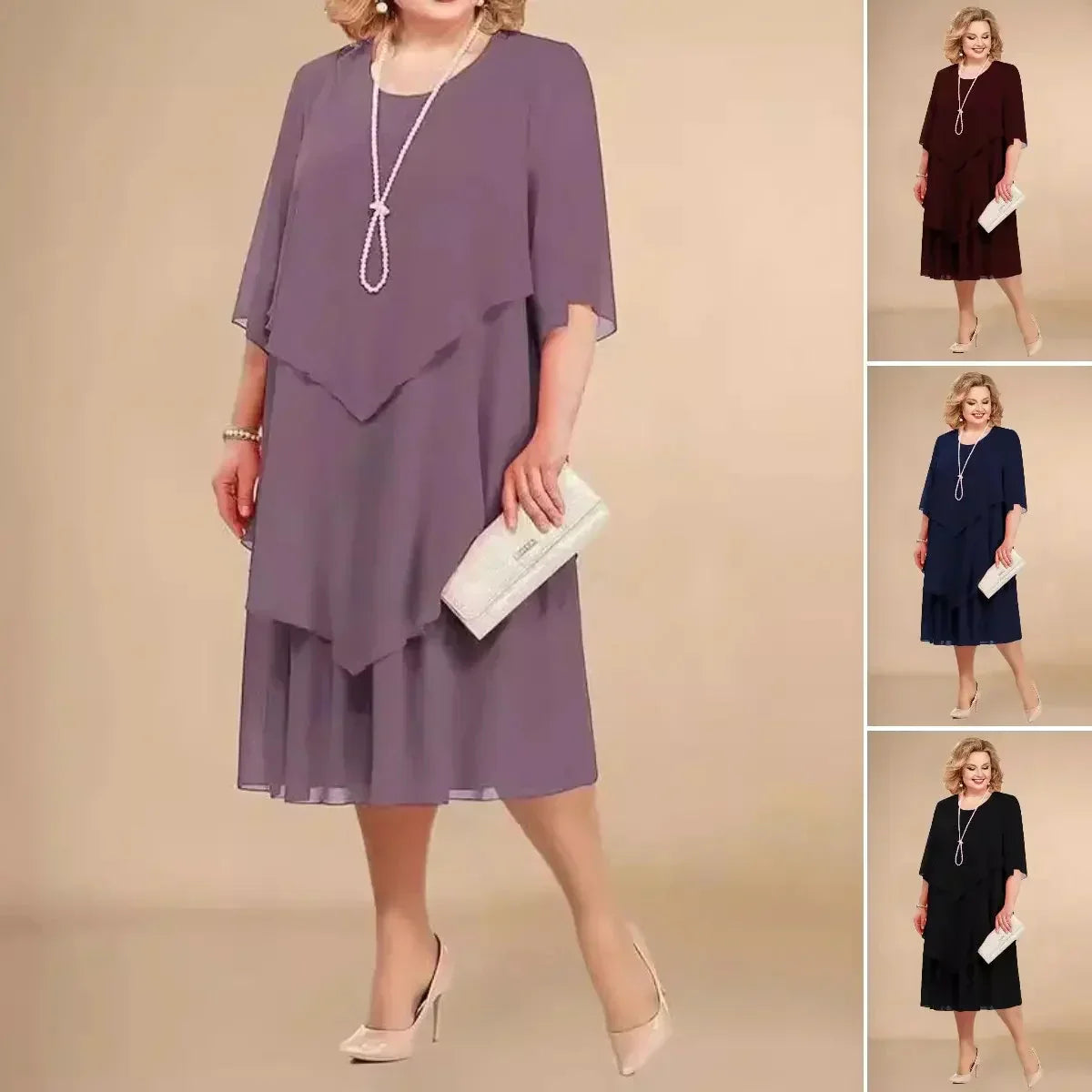 JO | MIDI DRESS WITH LAYERED HEM.