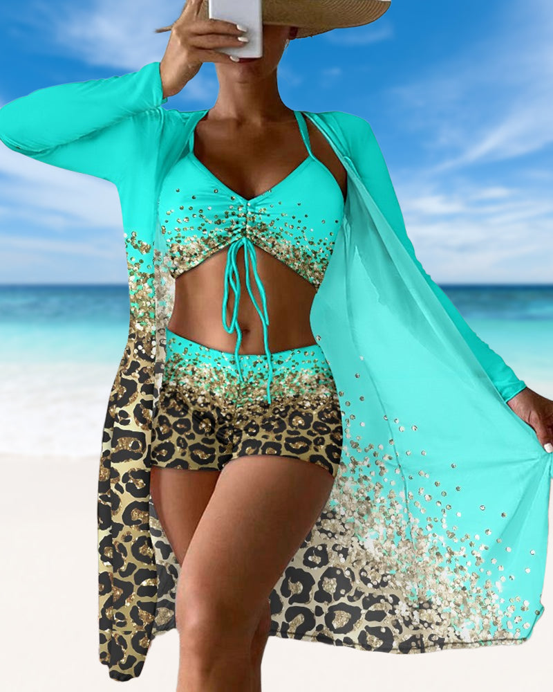 JO | Three-piece swimsuit with leopard ombre print