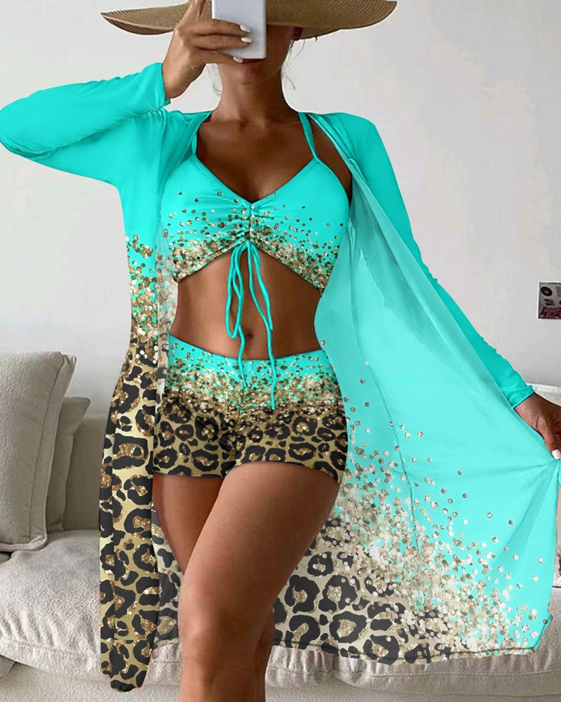 JO | Three-piece swimsuit with leopard ombre print