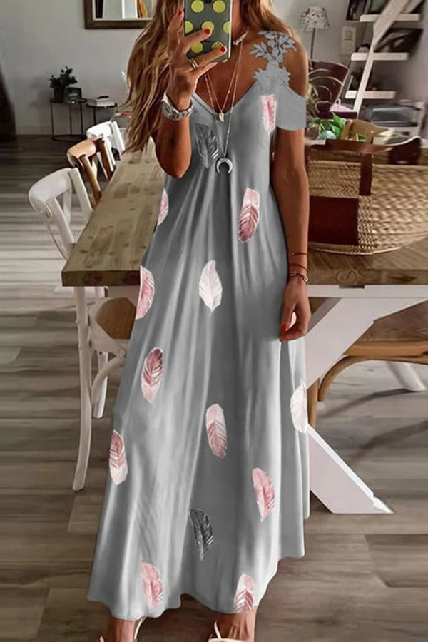 JO | Viana Contrasting lace printed maxi dress with straight sleeves