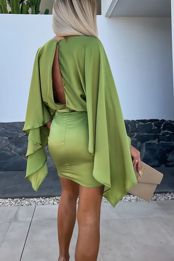 JO | Beautiful Wings Satin Butterfly Sleeves Elastic Waist Formal Mini Dress