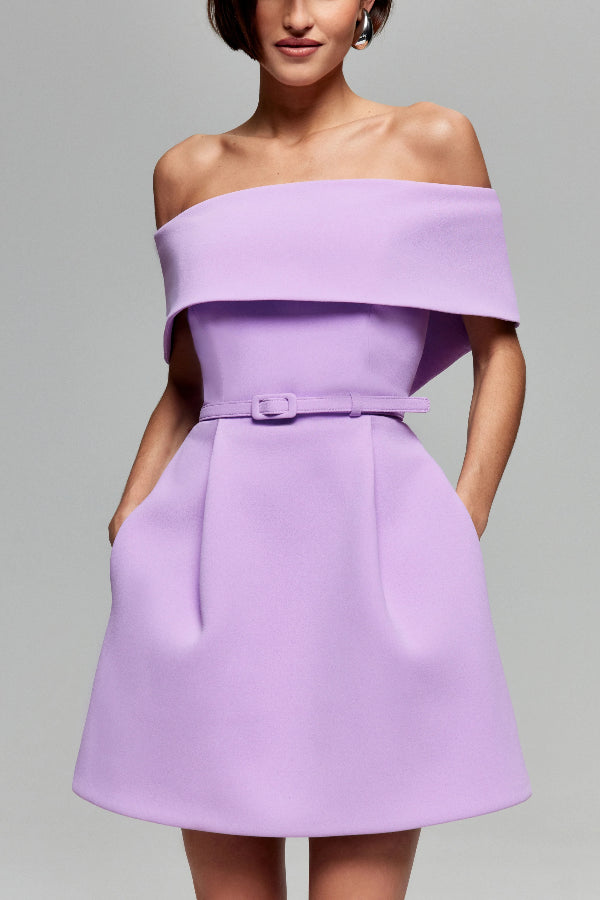 JO | Elegant Evening Lapel Bandeau Detachable Belt Pocketed Mini Dress
