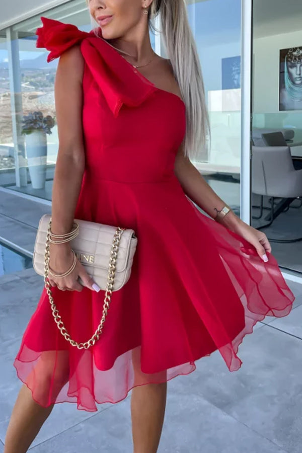 JO | Lifetime Celebrations tulle one-shoulder bow design mini dress