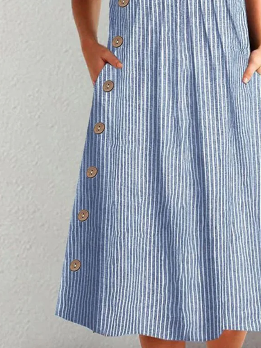 JO | Blue striped short-sleeved midi dress