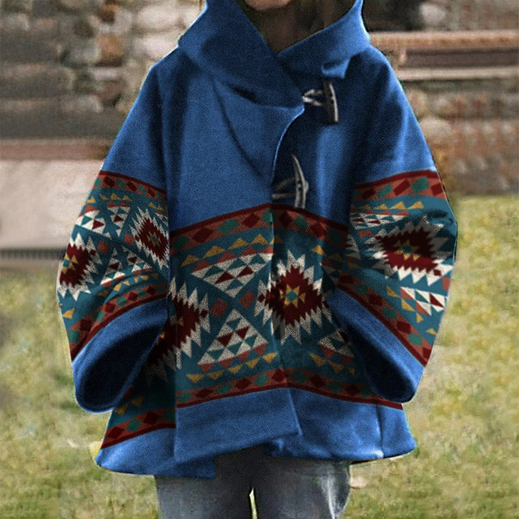 JO | Boho tribal patterned coat with hood