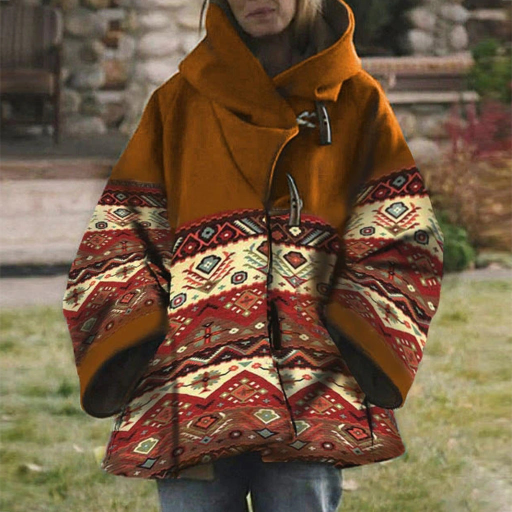 JO | Boho tribal patterned coat with hood