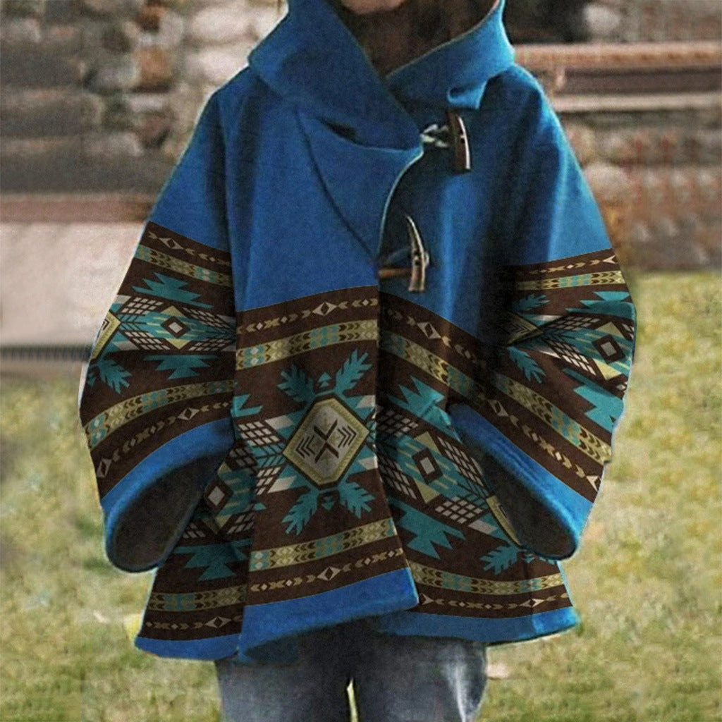 JO | Boho tribal patterned coat with hood