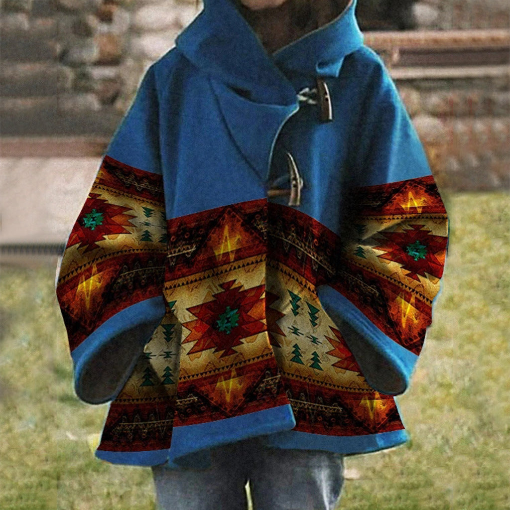 JO | Boho tribal patterned coat with hood