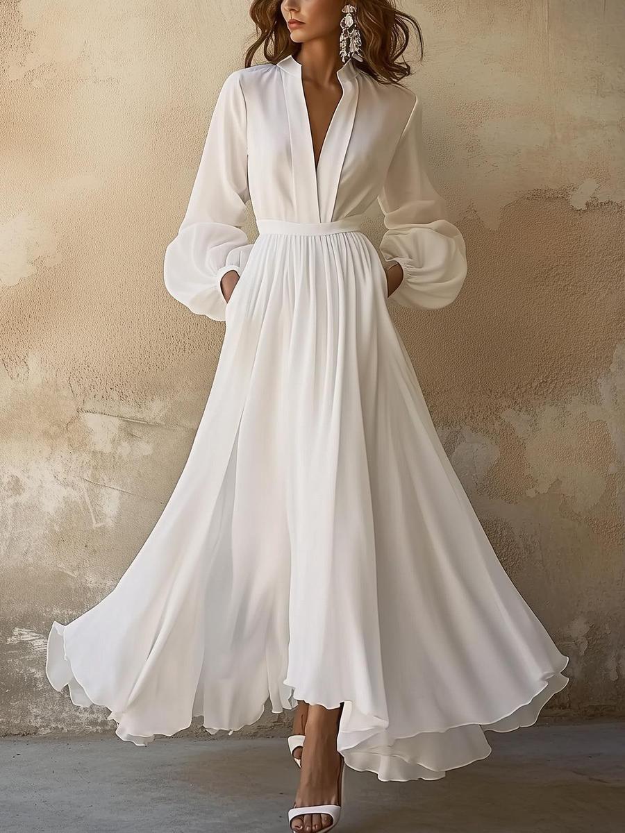 JO | Vintage Simple white maxi dress with V-neckline