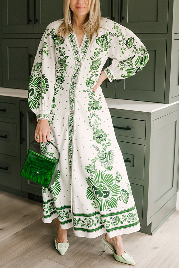 JO | Unique print button down long sleeve shirt maxi dress