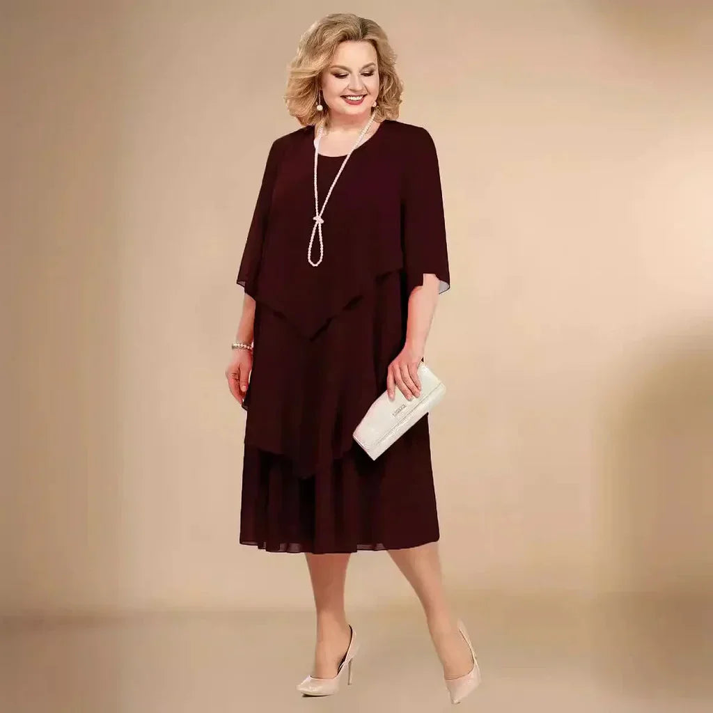 JO | MIDI DRESS WITH LAYERED HEM.