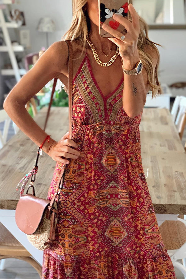 JO | Celeste Boho printed strappy maxi dresses with elastic waist