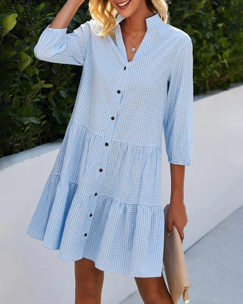 JO | Women's Loose Shirt Style V-Neck Mini Dress