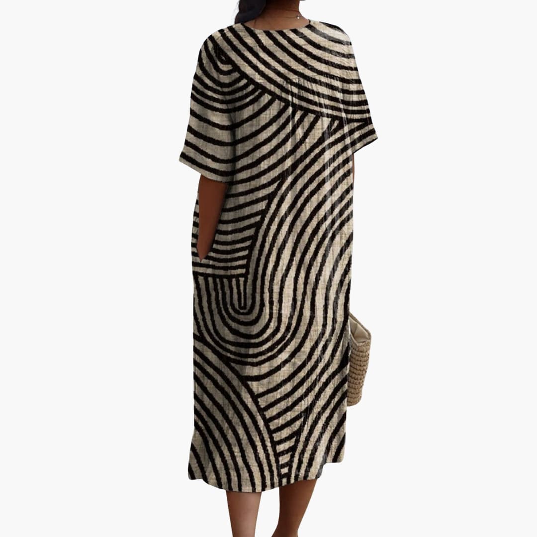 JO | Women's short-sleeved midi dress with graphic pattern