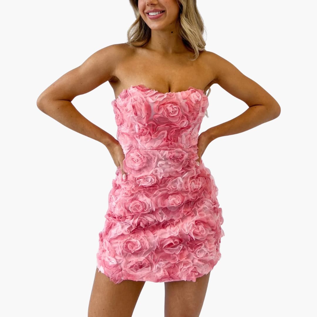 JO | Women's strapless mini dress with floral texture for summer