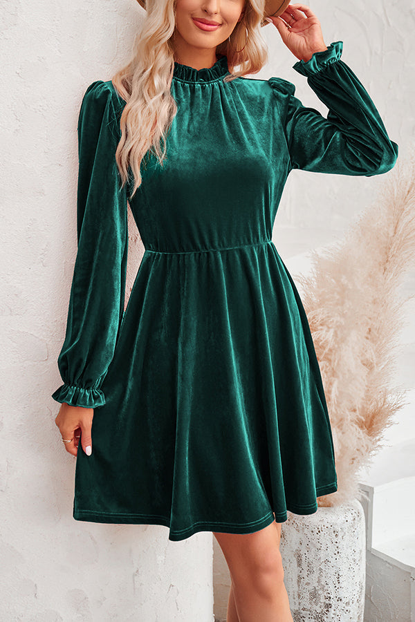 JO | Turtleneck long-sleeved velvet mini dress
