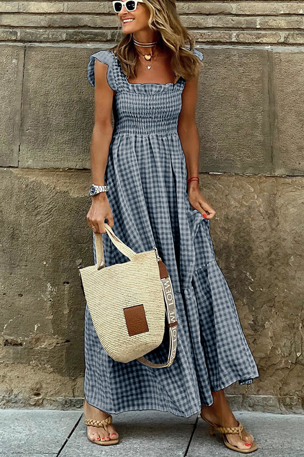 JO | Singing Solo Multi Plaid Maxi Dress with smocked top