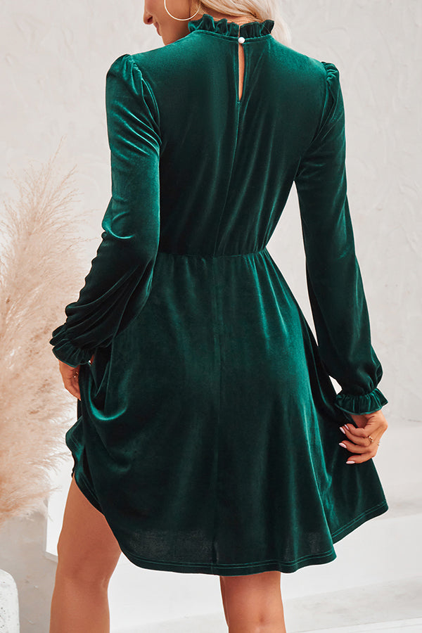 JO | Turtleneck long-sleeved velvet mini dress