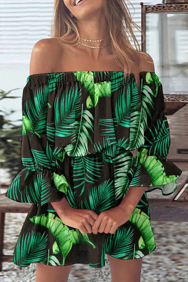 JO | It All Begins with Love Printed off-the-shoulder mini dress