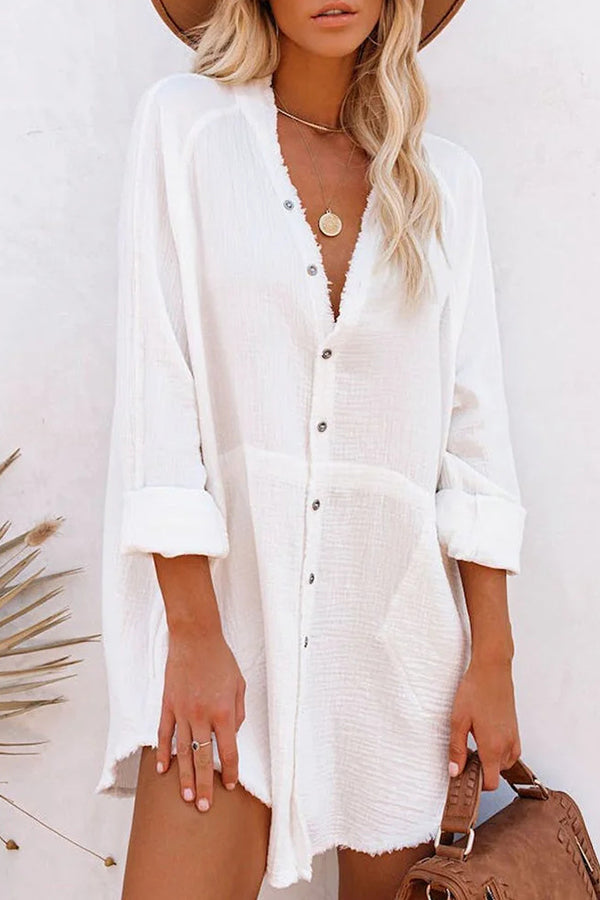 JO | Loose Mid-length Jacket Casual Solid Color Shirt Mini Dress