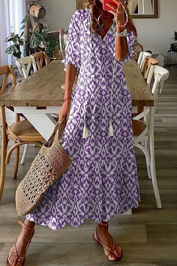 JO | Geometric print Casual V-neck maxi dress