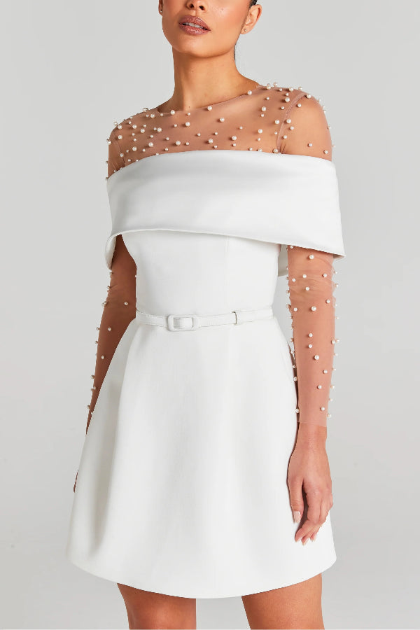 JO | Elegant Evening Lapel Bandeau Detachable Belt Pocketed Mini Dress