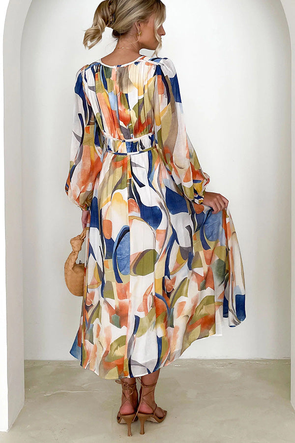 JO | Eclipse Season Printed long-sleeved maxi dress with flowing sleeves