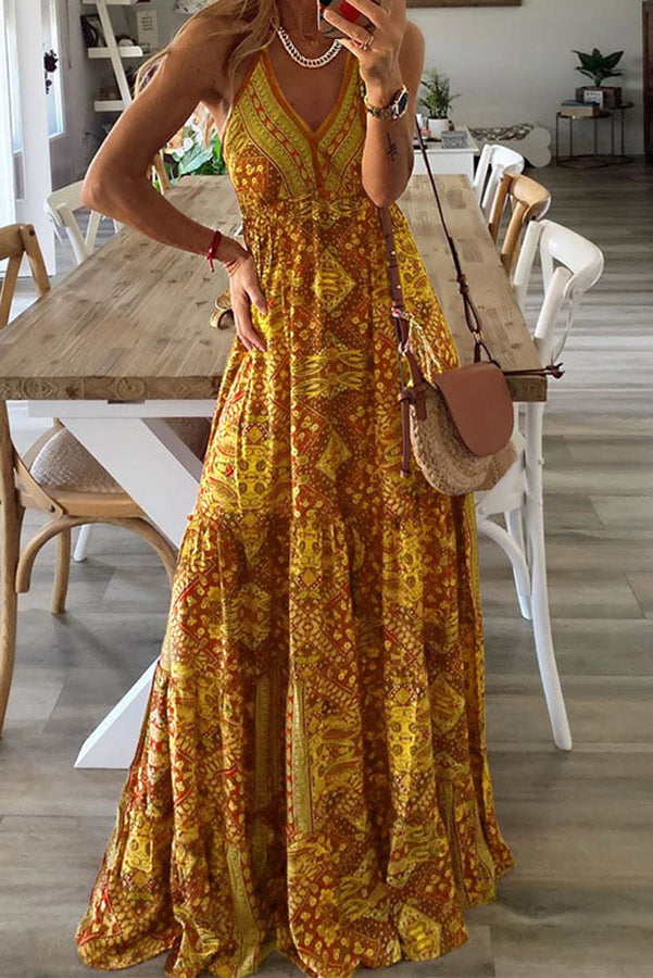 JO | Celeste Boho printed strappy maxi dresses with elastic waist
