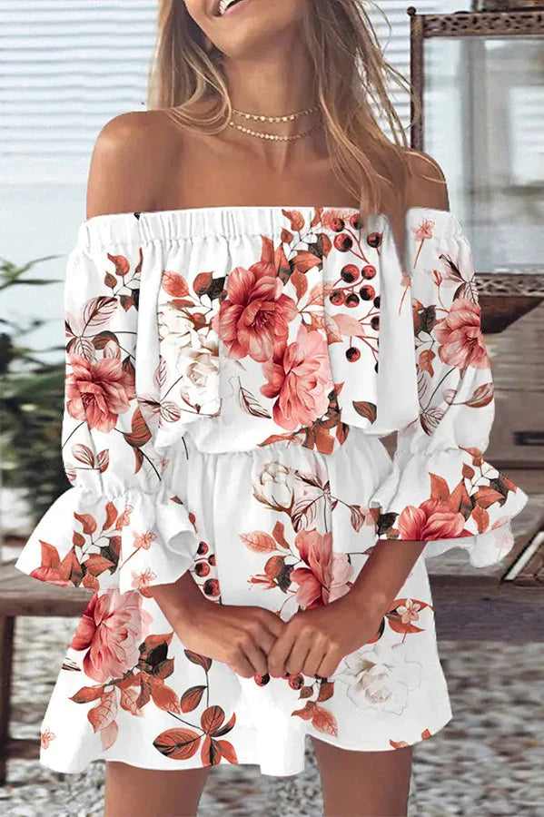JO | It All Begins with Love Printed off-the-shoulder mini dress
