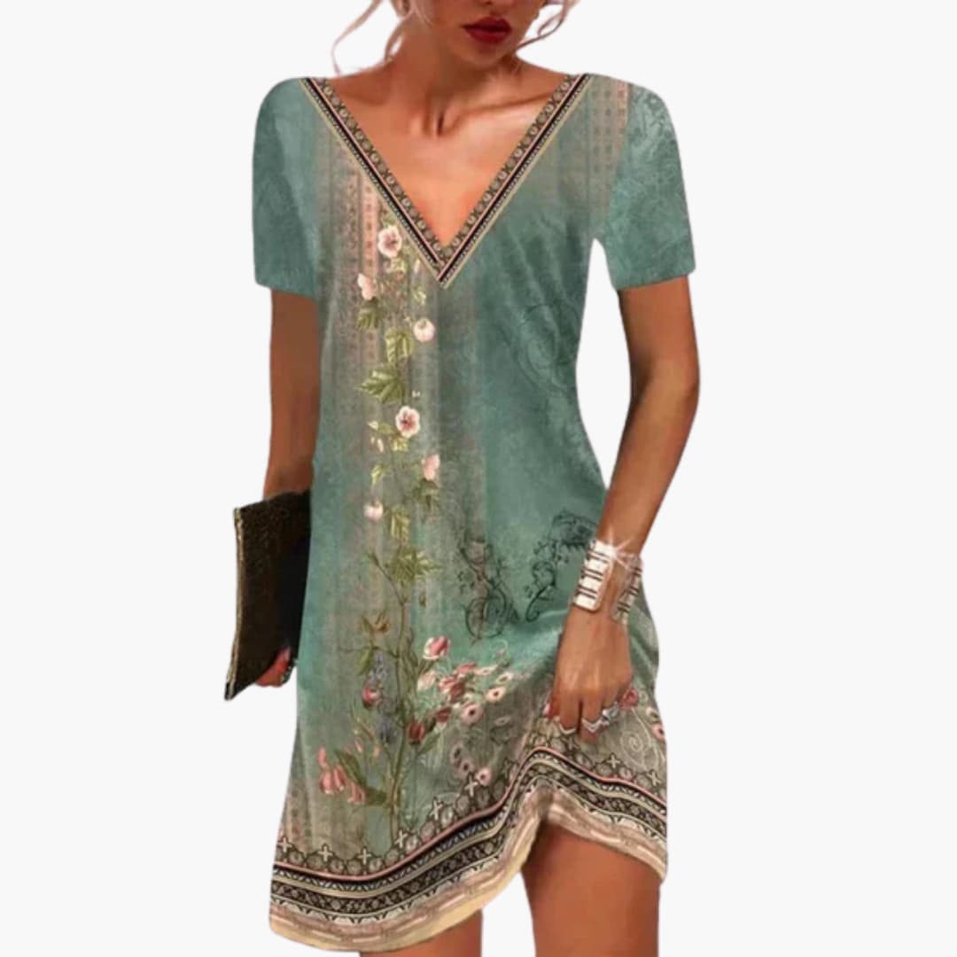 JO | Women's viscose mini dress with V-neck and floral print