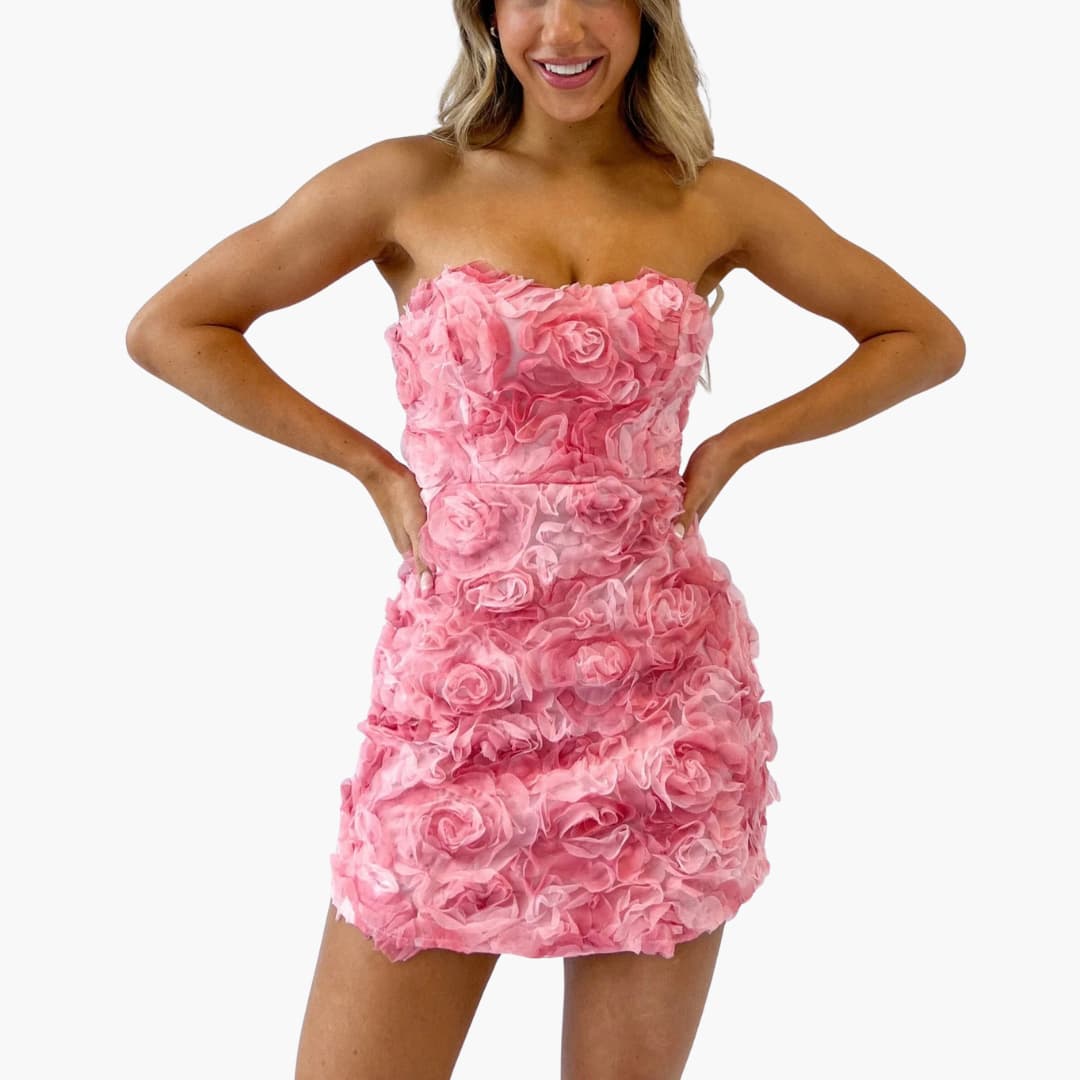 JO | Women's strapless mini dress with floral texture for summer
