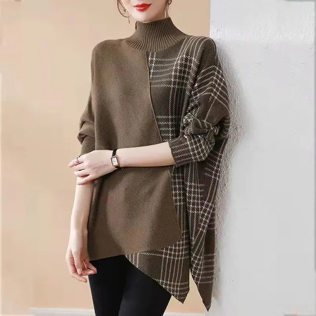 JO | Casual plaid sweater with half-length neckline