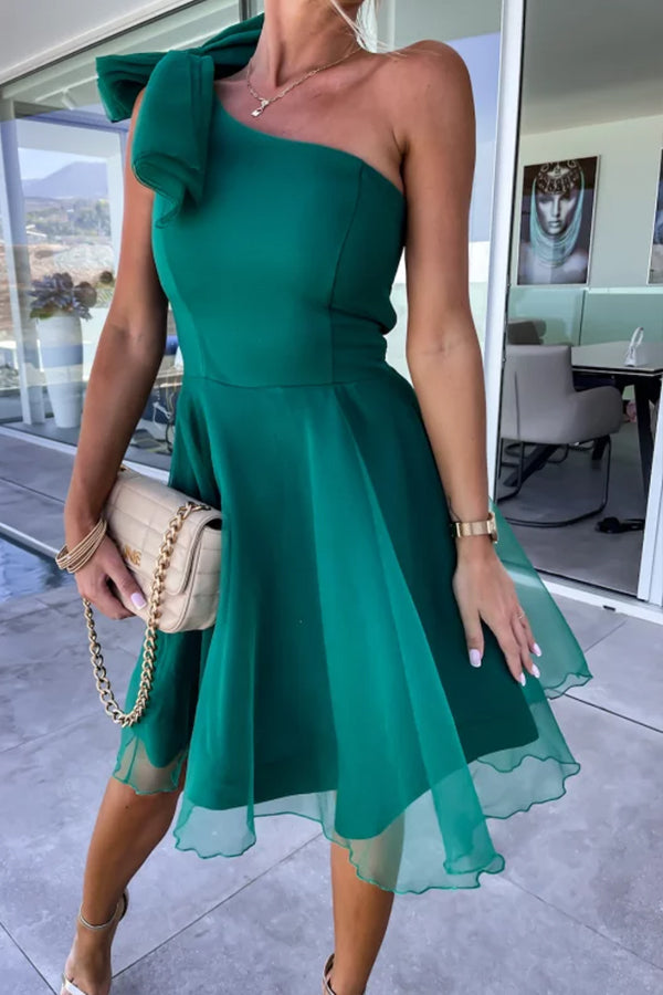 JO | Lifetime Celebrations tulle one-shoulder bow design mini dress