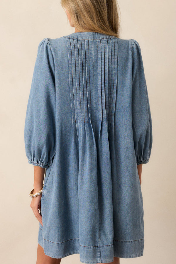JO | Fate Would Have It Denim Playful Pleated Pocket A-Line Mini Dress