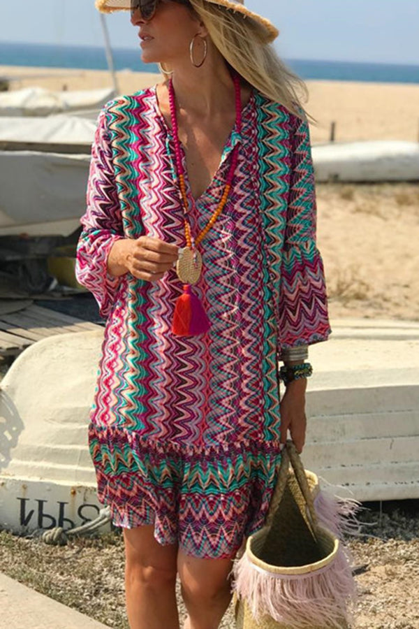 JO | Hailee Colorful Water Ripple Print Casual Beach Mini Dress