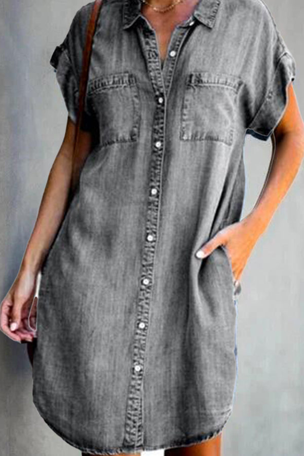 JO | short-sleeved denim midi dress
