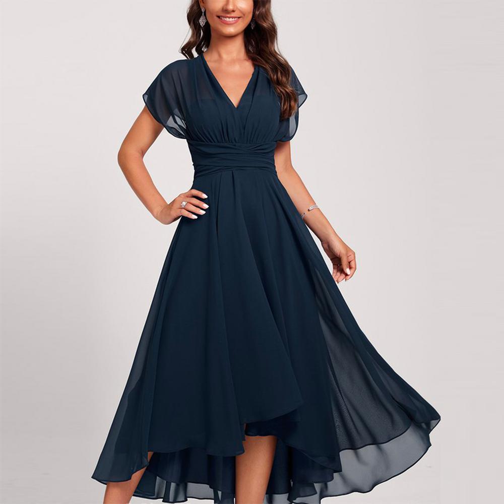 JO | Blue short-sleeved midi dress with curved waist