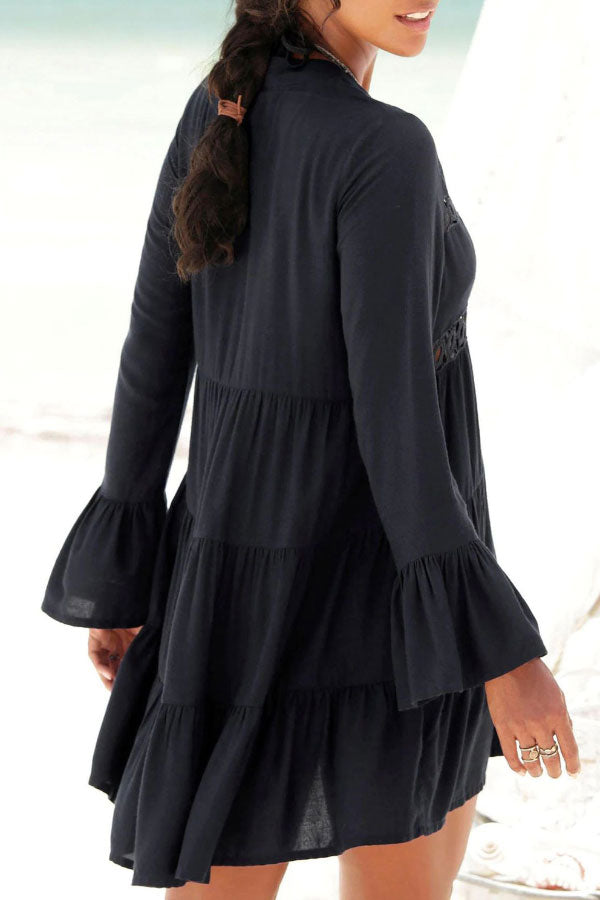 JO | vacation lace neckline bell sleeve mini dress